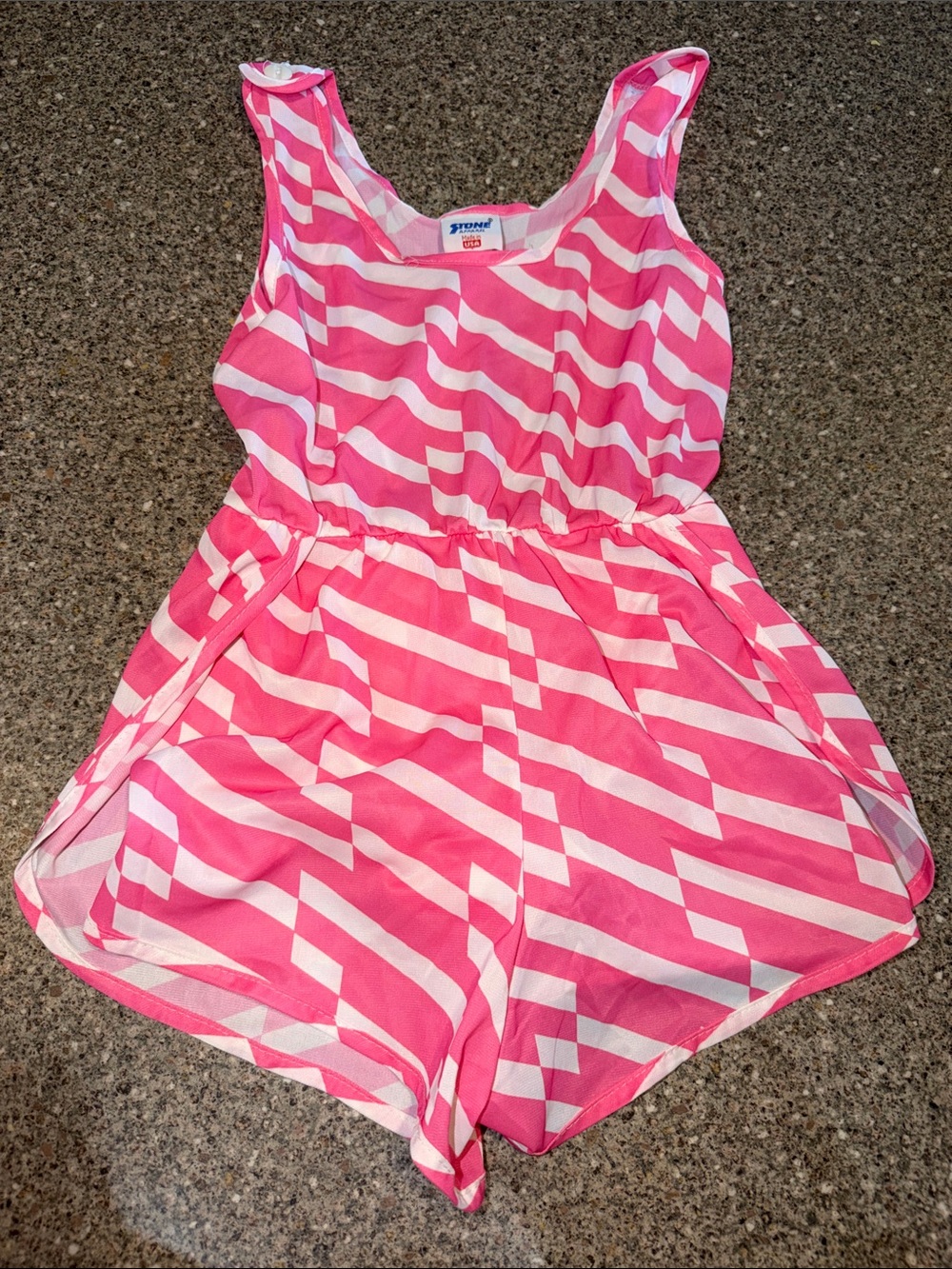Stone Apparel vintage Pink & White Geometric Sleeveless Romper